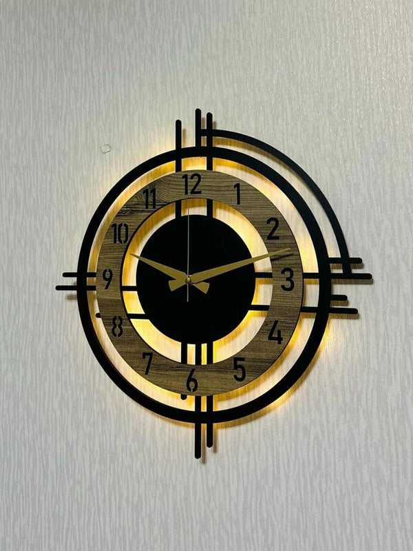 Decorative Wall Clock 48x48cm Metal Frame Modern Sonoma Design with MDF & Led Lights For Living Room, Hallway, Kitchen, Office,Bedroom