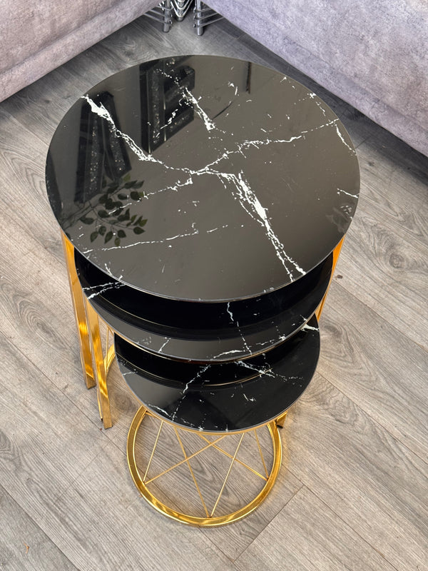 Bishop Round Nest Of Tables Set - 3 Pieces Nesting Table Tempered Glass Top