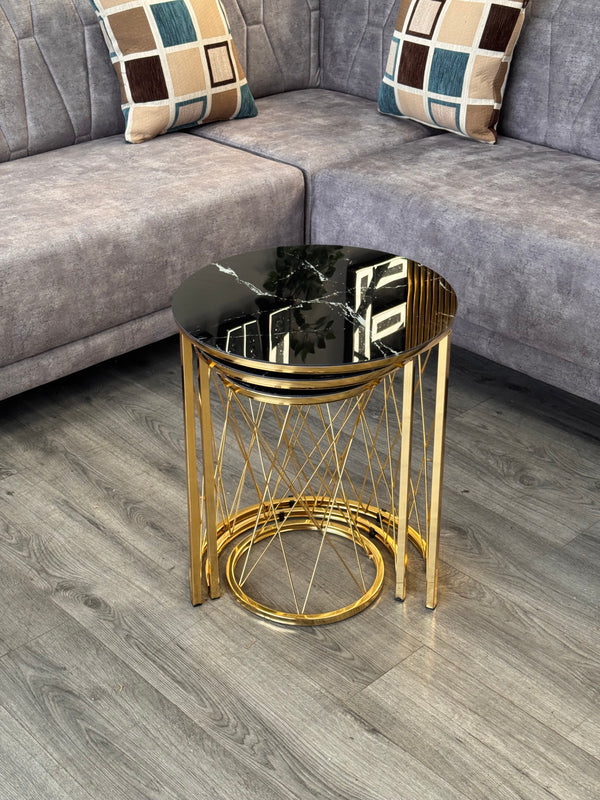 Bishop Round Nest Of Tables Set - 3 Pieces Nesting Table Tempered Glass Top