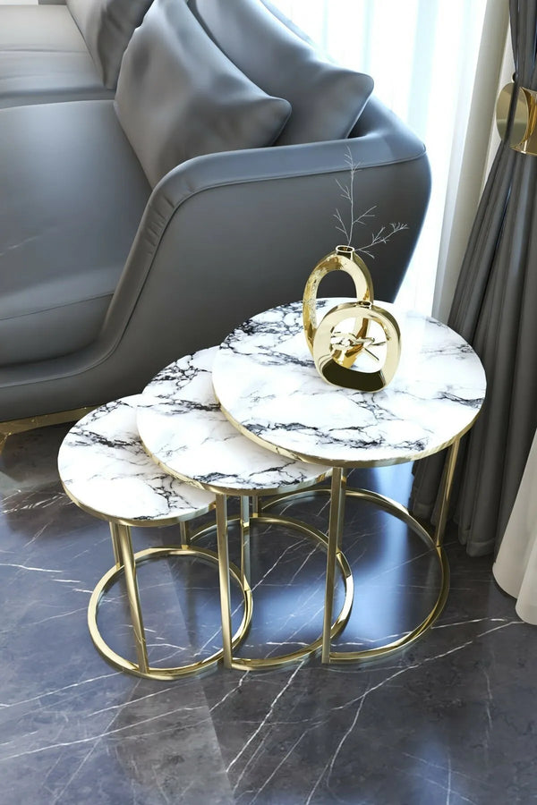 Keswick Round Nest Of Tables Set - 3 Pieces Nesting Table Tempered Glass Top