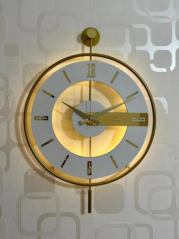 Decorative Wall Clock 40x60cm Gold Metal Frame Modern Large Design with Glass & Led Lights For Living Room, Hallway, Kitchen, Office,Bedroom