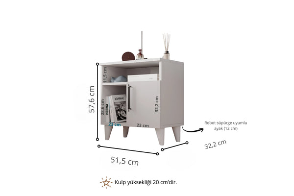Dimensions and measurement guide for Kommen bedside cabinet - Sohowells