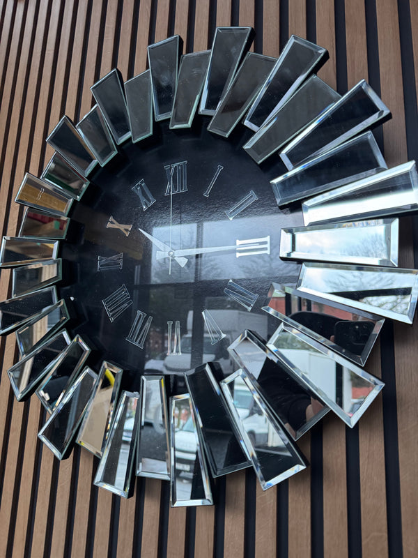 Piano Decorative Wall Clock Oversize Extra Large, Real Mirror & Glass Chrome