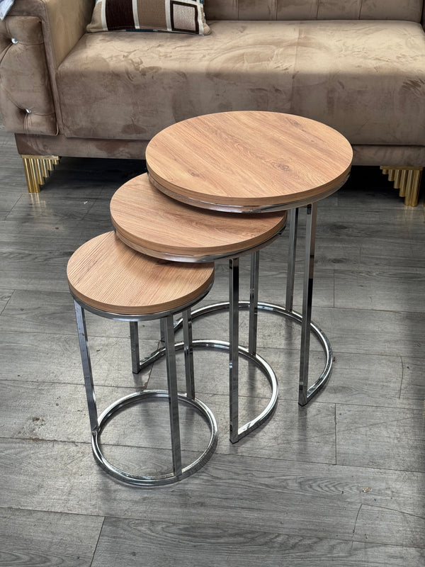 Elly Round Nest Of Tables Set - 3 Pieces Nesting Table Wood Top