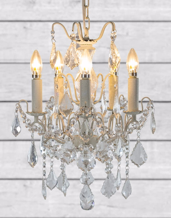 Antique Crackle White 5 Branch French Chandelier — detail view