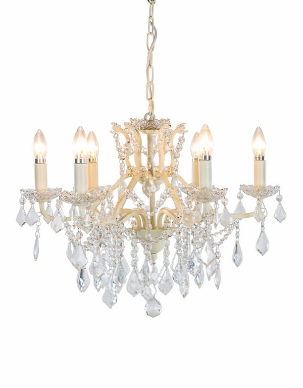 6 Branch Antique Crackle White Shallow Chandelier