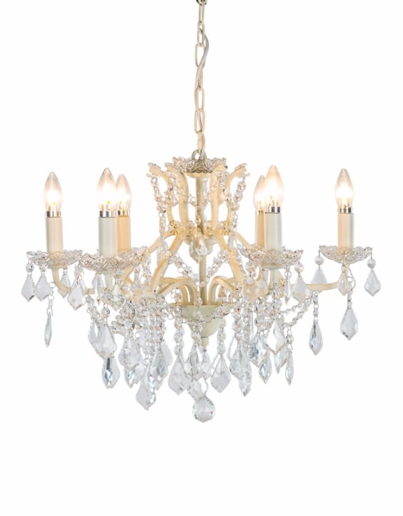 6 Branch Antique Crackle White Shallow Chandelier