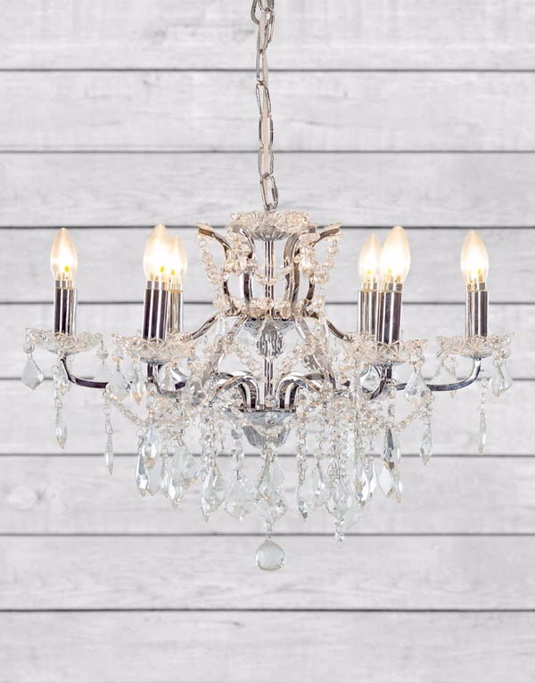 6 Branch Chrome Shallow Chandelier — detail view
