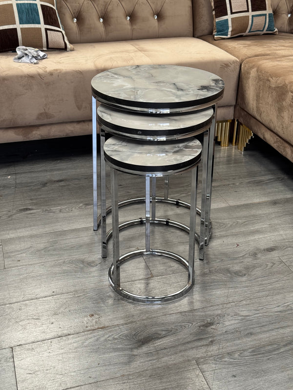 Deria Round Nest Of Tables Set - 3 Pieces Nesting Table Wood Top