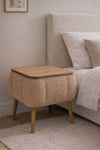 Brown Lina bedside table with the lift-up top open showing the storage compartment - Sohowells