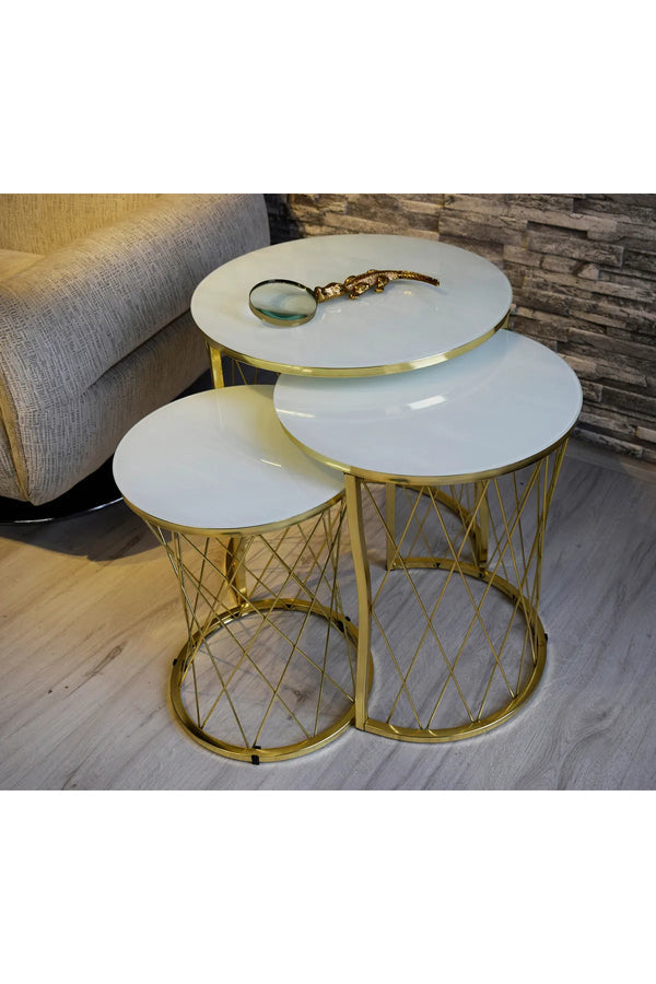 Harlow Round Nest Of Tables Set - 3 Pieces Nesting Table Tempered Glass Top