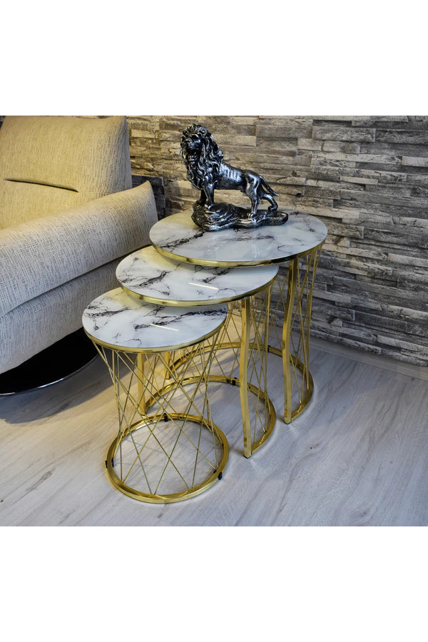 Roydon Round Nest Of Tables Set - 3 Pieces Nesting Table Tempered Glass Top