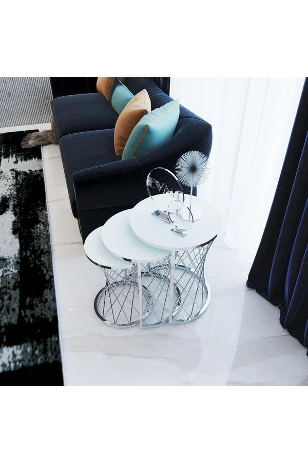 Soho Round Nest Of Tables Set - 3 Pieces Nesting Table Tempered Glass Top