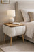 White teddy fabric upholstered Lina storage bedside table with wooden legs - Sohowells