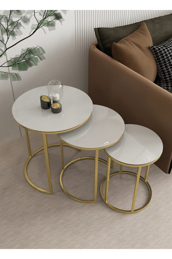 Durham Round Nest Of Tables Set - 3 Pieces Nesting Table Tempered Glass Top