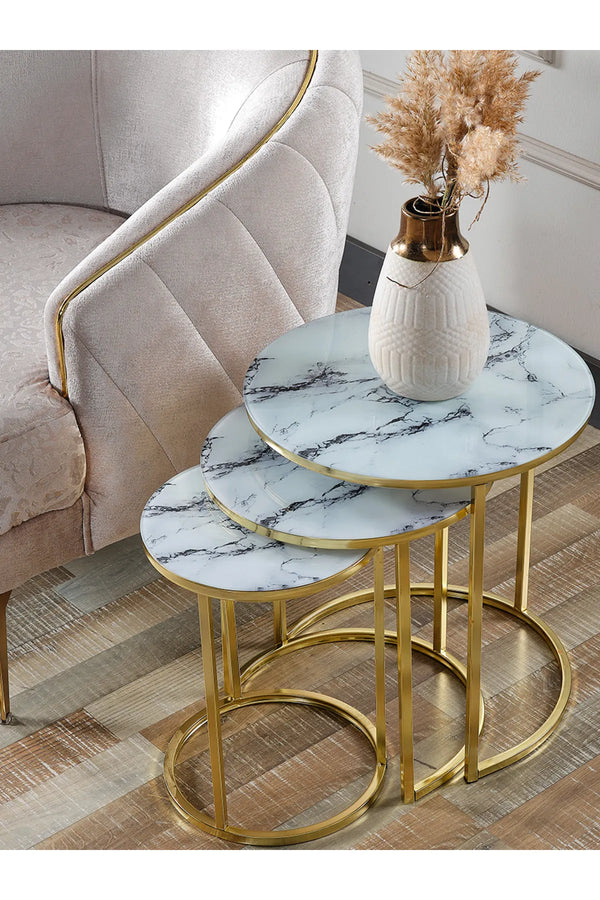 Keswick Round Nest Of Tables Set - 3 Pieces Nesting Table Tempered Glass Top