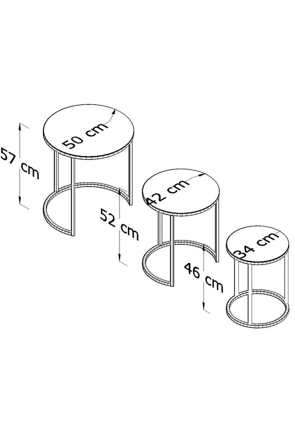 Durham Round Nest Of Tables Set - 3 Pieces Nesting Table Tempered Glass Top