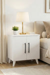 Lumen two door bedside table in matt white, front view
