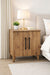 Lumen two door bedside table in Atlantic pine finish, front view