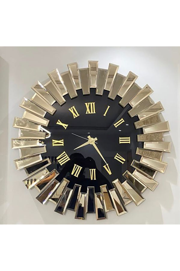 Piano Decorative Wall Clock Oversize Extra Large, Real Mirror & Glass Gold