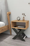 Light pine and anthracite two-tone X-leg bedside table with magazine rack - Sohowells