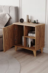 Close up detail of metal handle and light pine finish on bedside cabinet - Sohowells