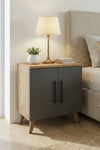 Side profile showing the 32cm depth of the anthracite and pine Lumen cabinet