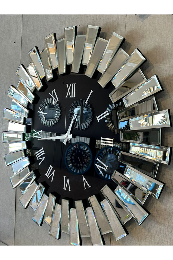 Piano Decorative Wall Clock Oversize Extra Large, Real Mirror & Glass Chrome