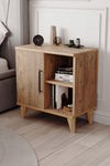 Light pine effect three compartment bedside cabinet with door and open shelves - Sohowells
