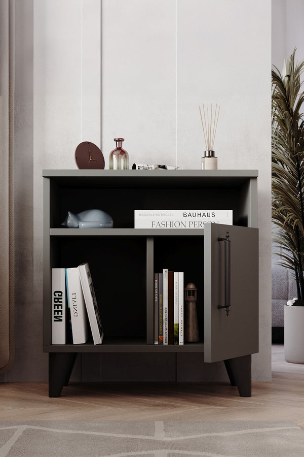 Side profile of anthracite bedside cabinet showing 32cm depth - Sohowells
