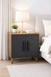 Lumen two door bedside table in anthracite and Atlantic pine, front view