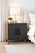 Lumen two door bedside table in anthracite and Atlantic pine, front view