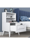 White bedside table with the drawer open - Sohowells