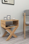 Angled view of light pine X-leg side table showing crossed leg frame - Sohowells
