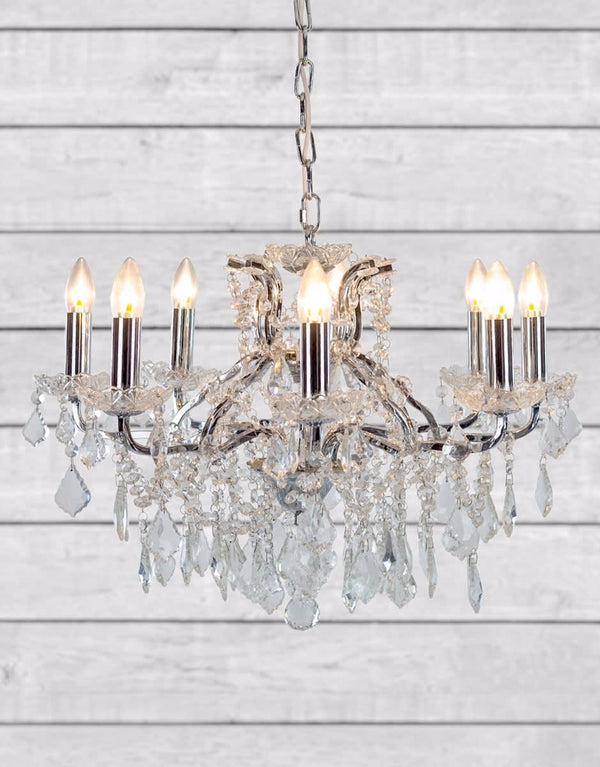 Medium 8 Branch Chrome Shallow Chandelier — detail view