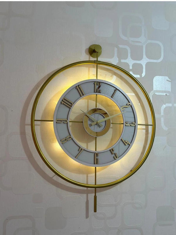 Large Decorative Wall Clock 60x80cm Metal Gold Frame Modern Design with Glass & Led Lights For Living Room, Hallway, Kitchen, Office,Bedroom