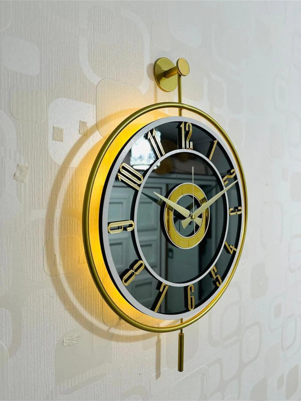 Decorative Wall Clock 40x60cm Metal Frame Modern Large Design with Glass & Led Lights For Living Room, Hallway, Kitchen, Office,Bedroom