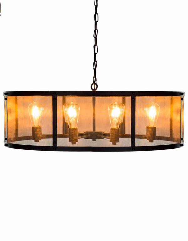 Large Round Black Iron Industrial Chandelier