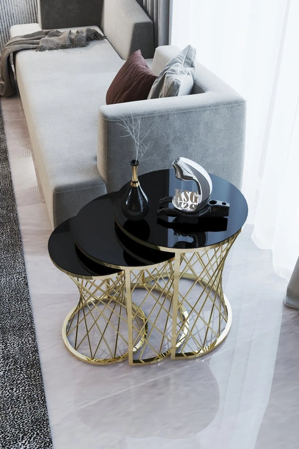 Wembley Round Nest Of Tables Set - 3 Pieces Nesting Table Tempered Glass Top
