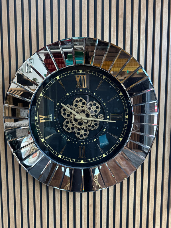 Daisy Moving Gears Decorative Wall Clock Oversize Extra Large 32` Inch/80 cm Real Mirror & Glass Chrome