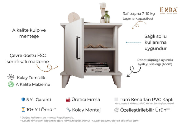 Detail view of Adela white bedside cabinet shelving - Sohowells