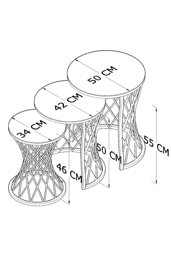 Wembley Round Nest Of Tables Set - 3 Pieces Nesting Table Tempered Glass Top