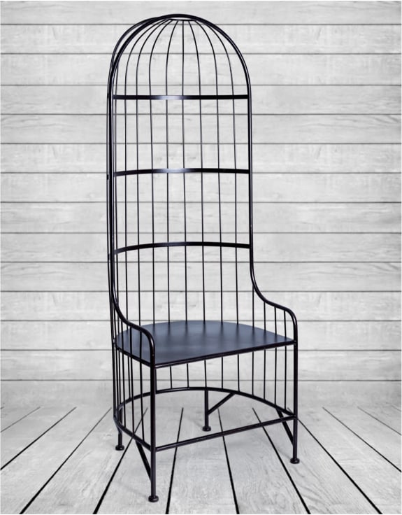 Black Metal Bird Cage Style Porter's Chair