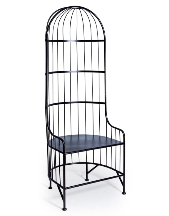 Black Metal Bird Cage Style Porter's Chair