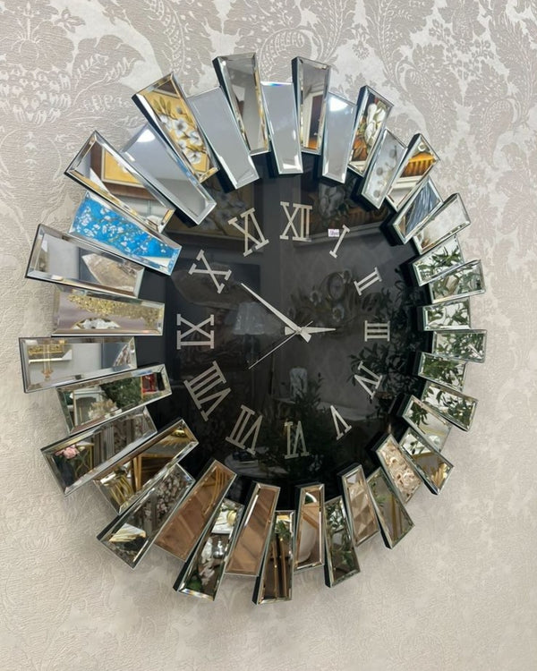 Piano Decorative Wall Clock Oversize Extra Large, Real Mirror & Glass Chrome