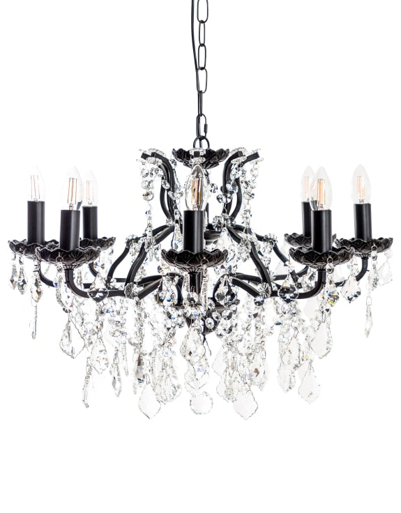 Medium 8 Branch Matt Black Shallow Chandelier