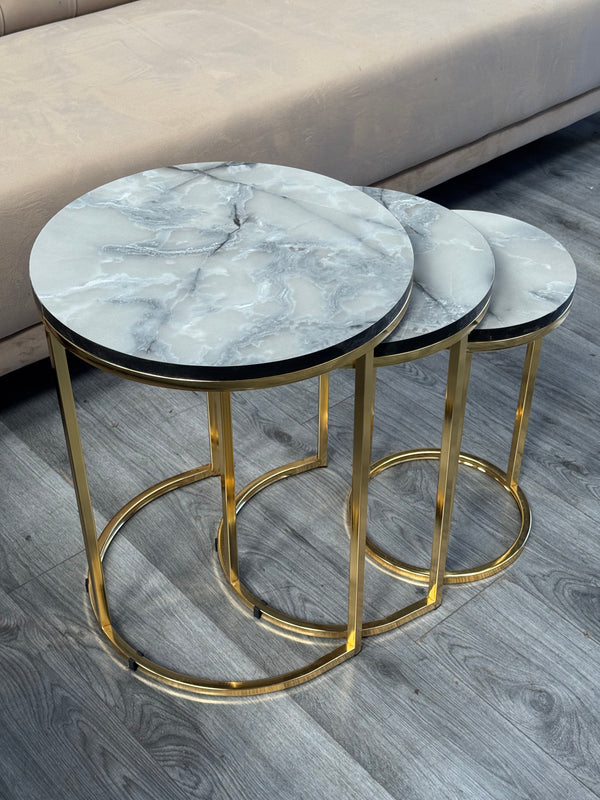 Chala Round Nest Of Tables Set - 3 Pieces Nesting Table Wood Top