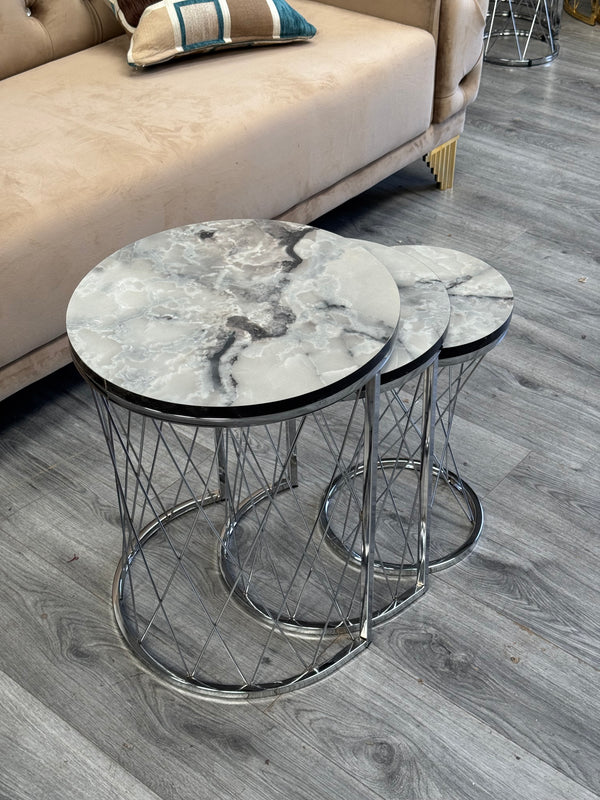 Emed Round Nest Of Tables Set - 3 Pieces Nesting Table Wood Top