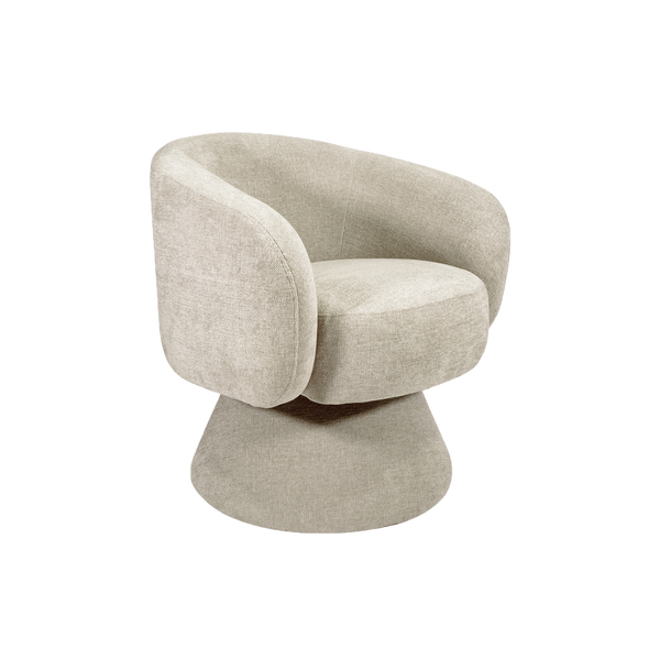 Ivory woven chenille swivel chair shown from an alternative angle - Sohowells