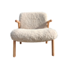 Denis beige compact armchair with wool effect upholstery and natural wood legs - Sohowells